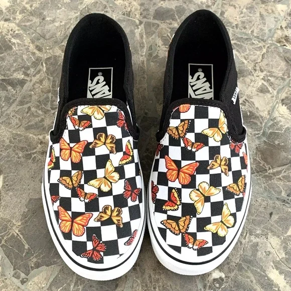 Vans Asher Butterfly Checkerboard Slip On Shoes Womens Size 6 Black VN000VOSJBW - Picture 3 of 13